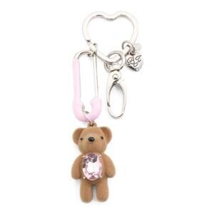 NEW Betsey Johnson Pink Teddy Bear Keychain Bag Charm w/ Crystal & Safety Pin